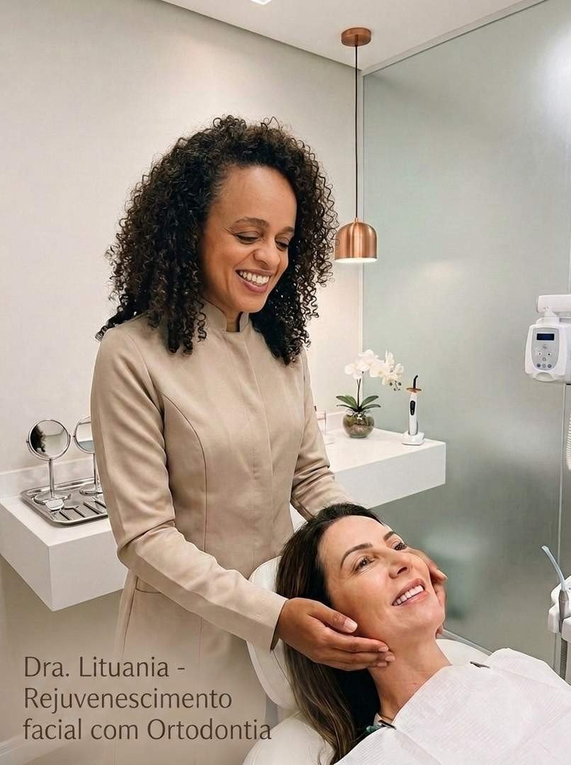 Sorriso natural de paciente adulta em avaliação ortodôntica